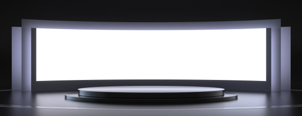 3D未来舞台，配有弧形屏幕和霓虹领奖台图片下载