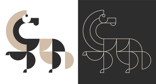 抽象极简几何风格的马匹动物。现代时尚平面设计，适用于品牌项目。矢量插画。图片下载