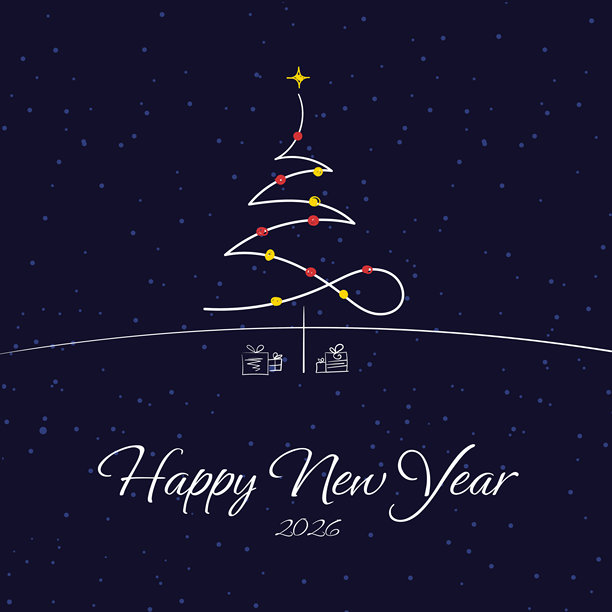 2026新年快乐 现代简约圣诞树夜景插画图片下载
