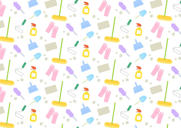 清洁工具的背景图案素材（白色）图片下载