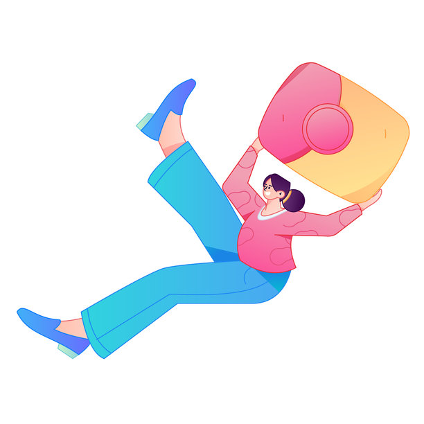 矢量渐变插画：一个角色拿着红包庆祝中国新年。图片下载