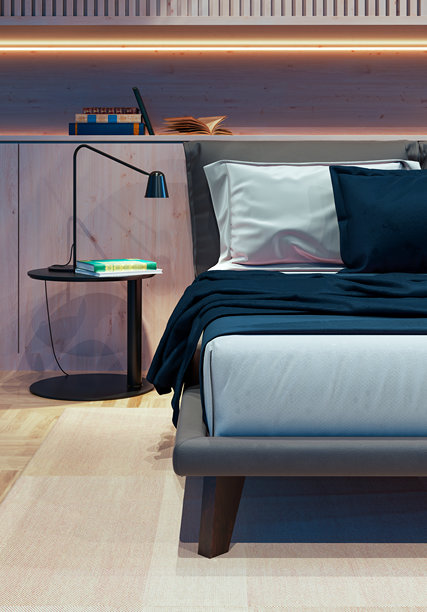 现代明亮的卧室室内设计，3D渲染插画，计算机生成图像图片下载
