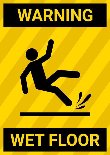 湿滑地面警示标志，带有滑倒图标。非常适合公共、商业或工业环境的安全标识。图片下载