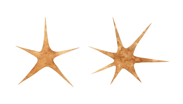 手绘复古金色五角星七角星爆裂元素水彩星空插画集，孤立图片下载
