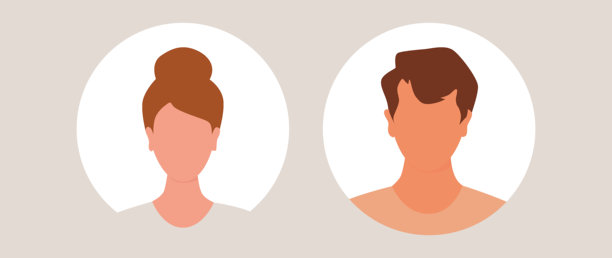 扁平化插画。头像、用户个人资料、人脸图标、性别中立剪影、彩色头像。适用于社交媒体个人资料、图标、启动画面和作为模板。图片下载