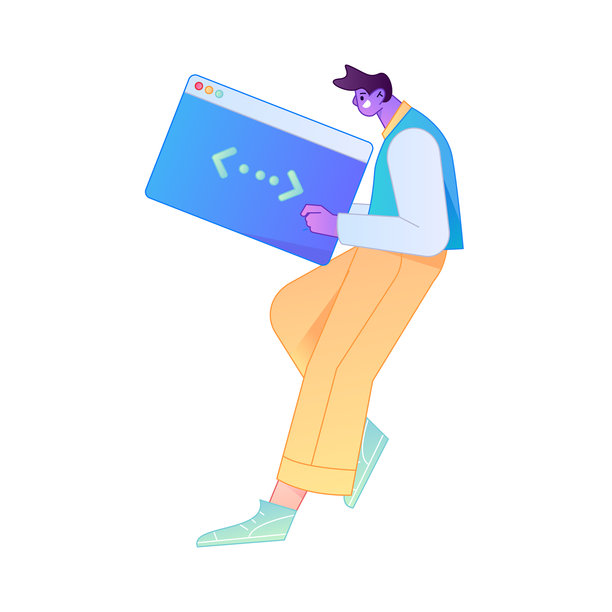 用于开发和编程项目的矢量扁平渐变人物插画。图片下载