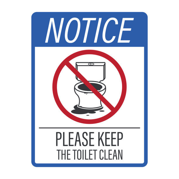 可打印标签：一个肮脏的马桶，有污渍和气味线，代表卫生间卫生警告、卫生提醒和未清洁的马桶警示标志。图片下载