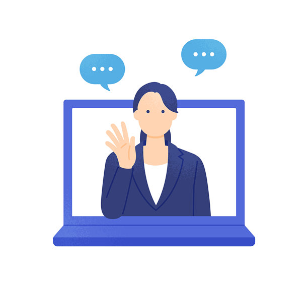 一位女商人在电脑屏幕上提供在线客户支持，矢量插画图片下载