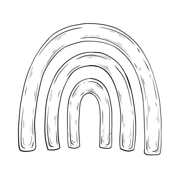 矢量彩虹插画。黑白手绘矢量图形。墨水画、线条艺术和涂鸦风格。用于设计和排版的彩虹插画，孤立元素。图片下载