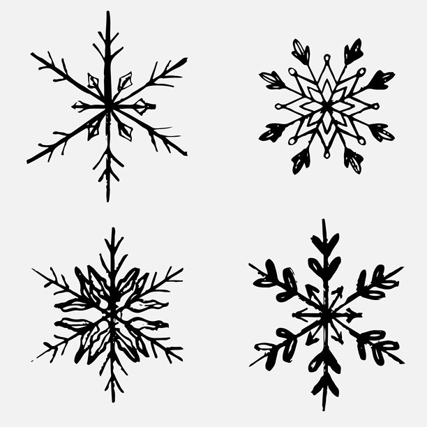 手绘雪花集。复古蜡笔炭笔风格的矢量素描插画。圣诞艺术。具有几何、精致和装饰图案的雪花，适用于冬季和节日设计图片下载