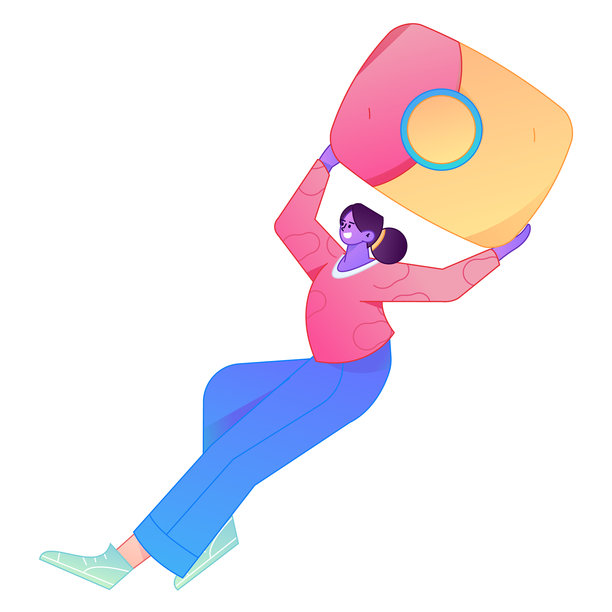 矢量扁平渐变插画，描绘一个角色手持红包庆祝中国新年。图片下载