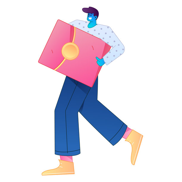 矢量扁平渐变插画，描绘了一个角色手持红包庆祝中国新年。图片下载