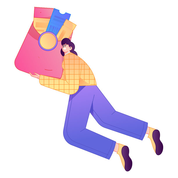 卡通人物手持红包庆祝中国新年的矢量扁平渐变插画图片下载