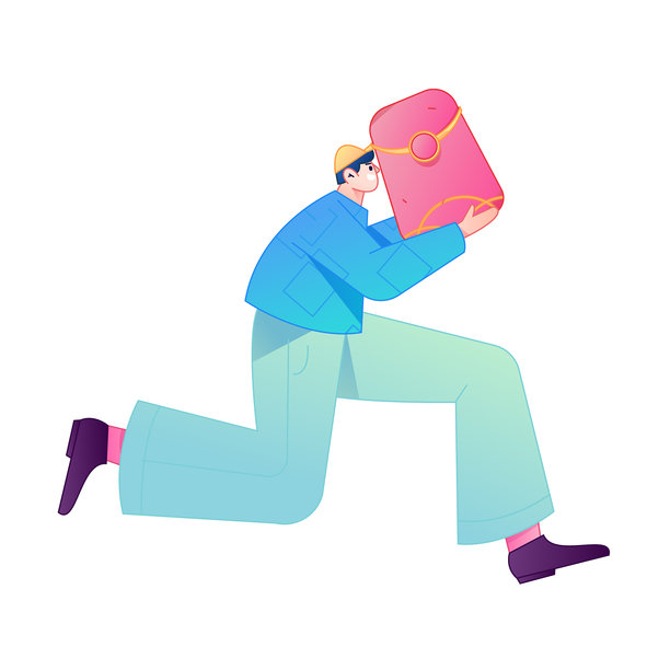 矢量渐变扁平化插画，描绘一个角色手持红包庆祝中国新年。图片下载