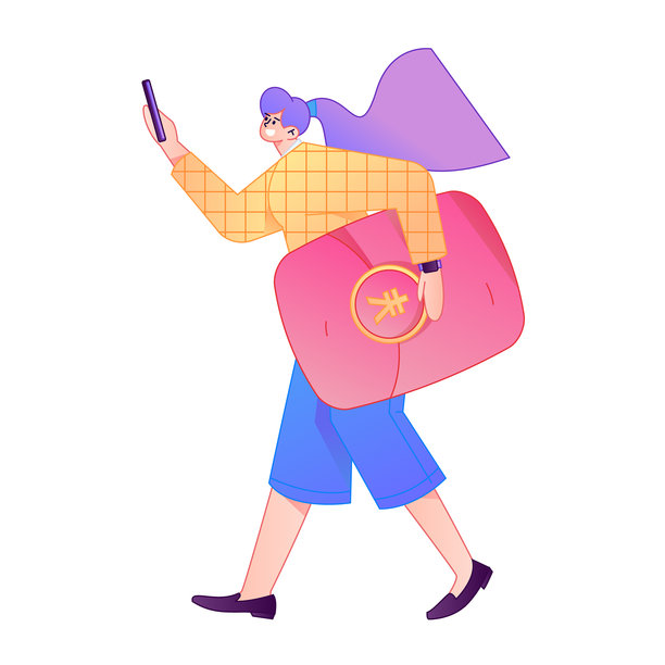 矢量渐变扁平插画：角色手持红包庆祝中国新年。图片下载