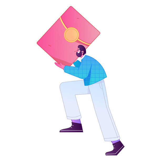 矢量扁平渐变插画，描绘了一个角色手持红包庆祝中国新年。图片下载