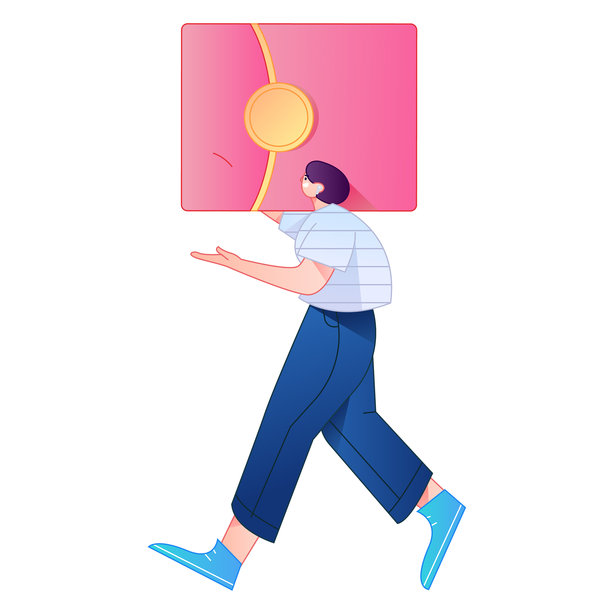 矢量渐变扁平化插画，描绘了一个角色手持红包庆祝中国新年。图片下载