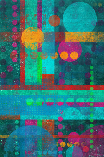 充满活力的几何抽象，重叠的形状，复古颓废纹理设计图片下载