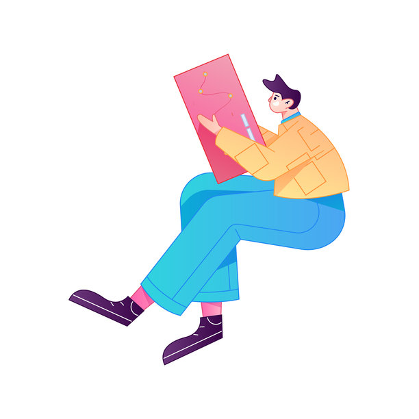 矢量渐变插画，描绘了一个角色手持红包庆祝中国新年。图片下载