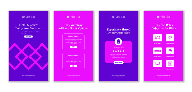 酒店及度假村社交媒体故事背景插画手绘卡通模板图片下载