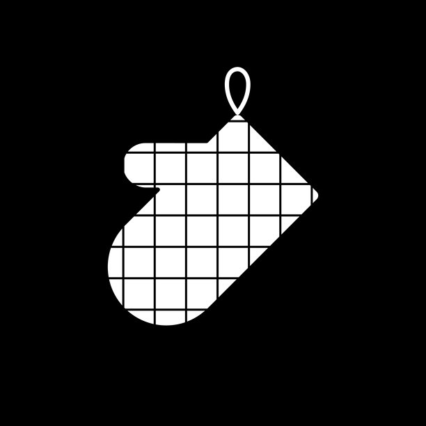 烤箱手套矢量图标。白色厨师手套，带有黑色背景的格子图案。用于烹饪、烘焙和安全的防护隔热垫符号。平面设计插图。图片下载