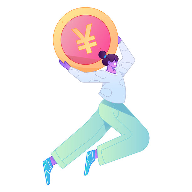 专业素描插画：一个人体运动姿态，手持一枚金币。图片下载