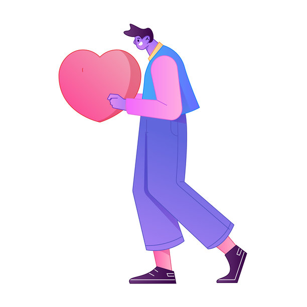 一个人物手持关爱之手、传递爱意的浮雕插画。图片下载