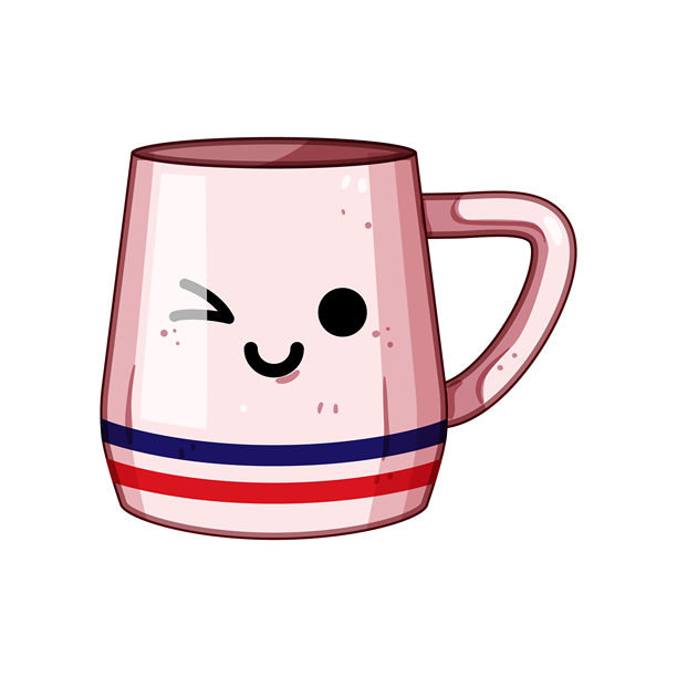 可爱粉色马克杯眨着快乐的眼睛插画图片下载