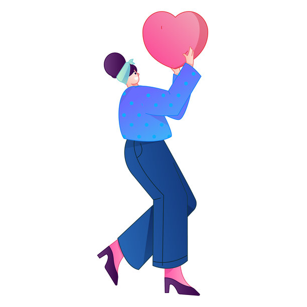 一位人物手捧爱心，象征着分享关爱的浮雕插画。图片下载