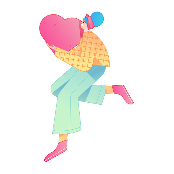 一位人物手捧爱心，象征着分享关爱的浮雕插画。图片下载