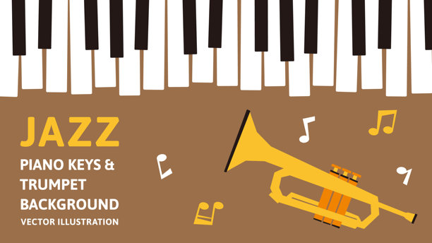 16:9背景素材。复古风格的钢琴键和喇叭矢量插画素材。图片下载