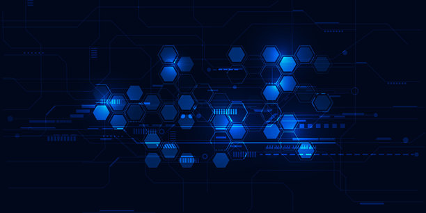 未来数字科技的矢量插画背景，带有光学六边形网络和数字元素网格线电路装饰。未来数字创新与科技概念。图片下载