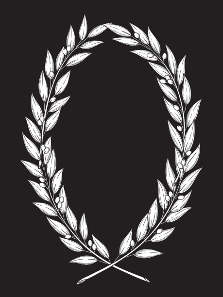 手绘月桂花环复古植物矢量插画图片下载