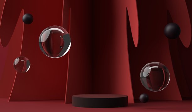 领奖台，红色，球，弹珠，3D插画图片下载