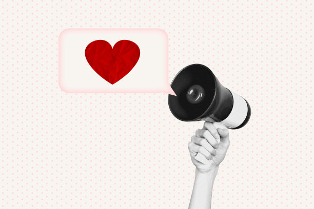 潮流照片横幅 3D拼贴 人手持扩音器 宣传 点赞 反应  वापरा情人节 联谊 庆祝 节日图片下载