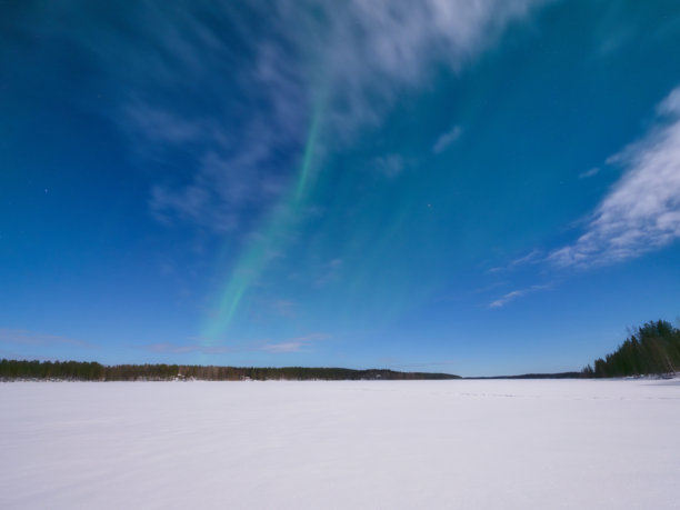 北极光。极光。夜间风景。冬季仙境。斯堪的纳维亚国家。冬季北欧的假期和旅行。背景、壁纸、明信片照片。图片下载