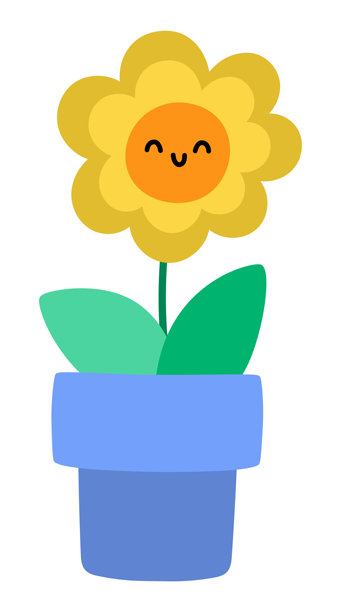 矢量太阳花图标，置于蓝色花盆中。橙色盛开的向日葵插画。花卉剪贴画。可爱的夏季、花园或复活节乡村花朵，孤立在白色背景上。农场植物图片。图片下载