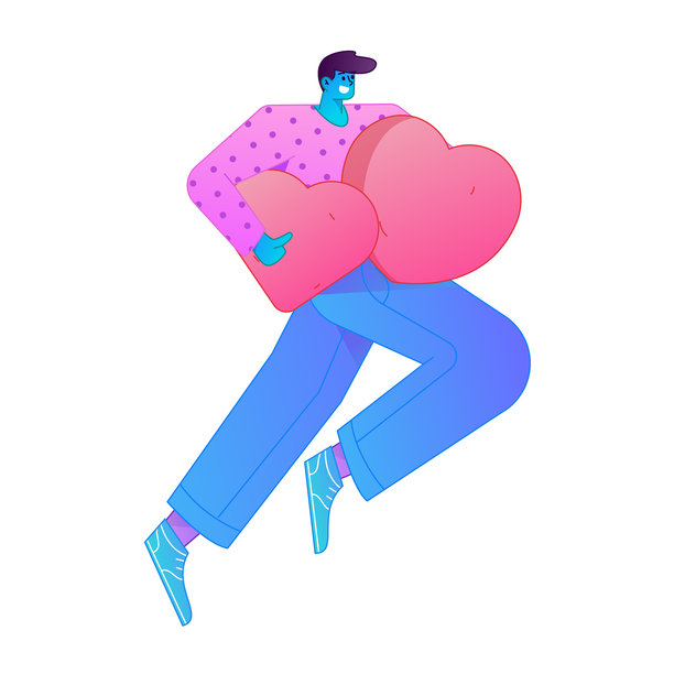 一个人物手持关爱之手、传递爱意的浮雕插画。图片下载