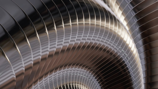 银色条纹背景，波浪形且闪亮，铬金属条纹壁纸，3D插画。图片下载