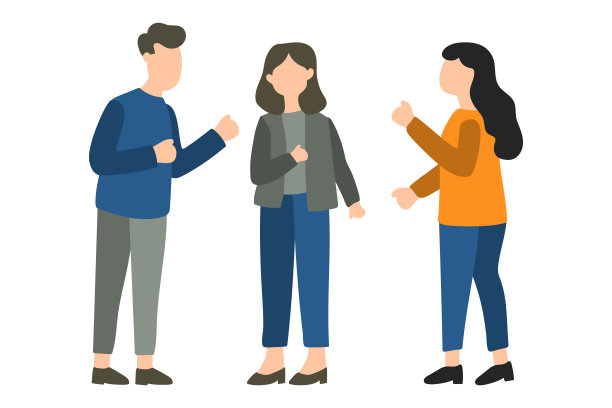 三人站立交谈插画图片下载