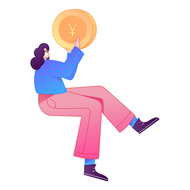 专业素描插画，描绘一个人体动作图，手中持有一枚金币。图片下载