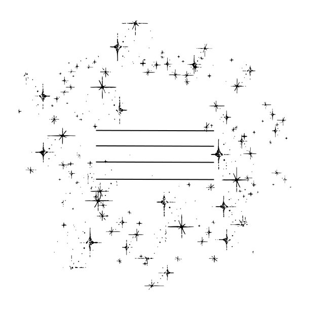 圆形框架，带有小星星，质感印刷粗糙，印花磨损，有划痕。带有书写条纹的矢量插画。笔记本和画册的封面模板。黑底白字。图片下载