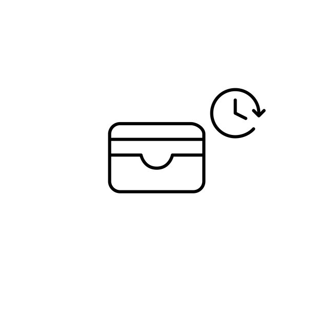 信用卡钱包和时钟。定时付款、准时发薪或转账。像素完美、可编辑的矢量图标图片下载