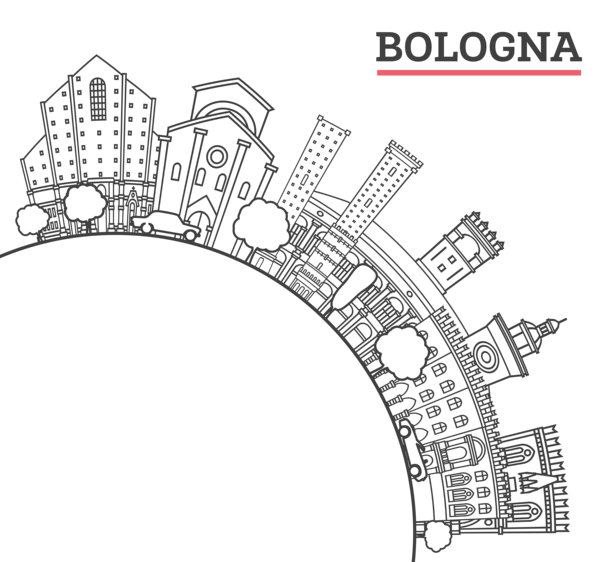 博洛尼亚意大利城市天际线，带有历史建筑和复制空间，孤立在白色背景上。插画。博洛尼亚市景地标。图片下载