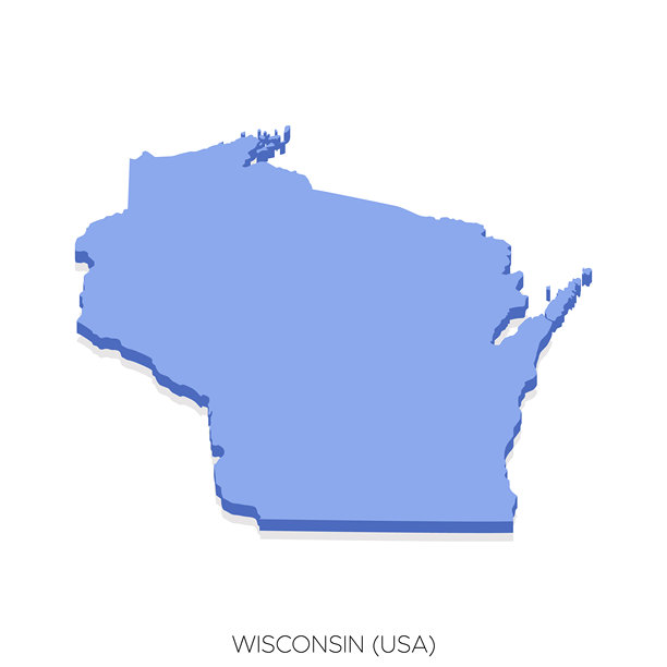 威斯康星州 - 美国地图三维矢量插画设计模板图片下载