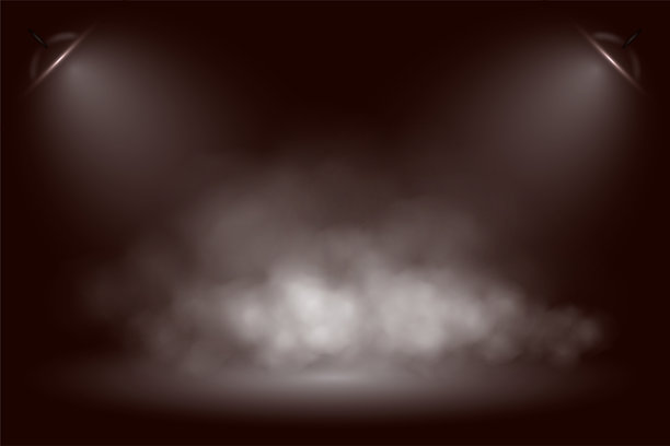 舞台背景，配有聚光灯和烟雾。黑暗的灯光场景，带有柔和的光束和薄雾。适用于剧院、演示、派对、活动的氛围设计。写实矢量插画图片下载