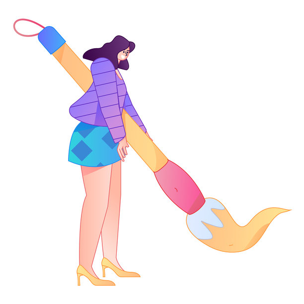 矢量扁平渐变插画：一人手持毛笔。图片下载