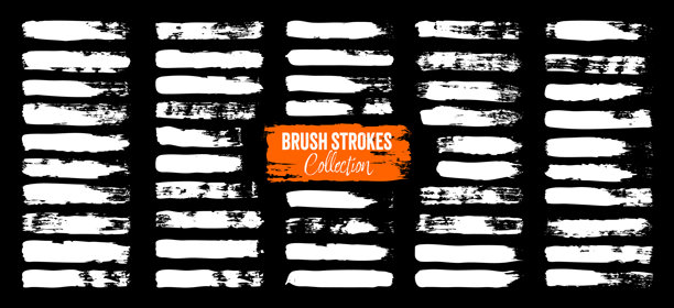 颓废的笔触、线条、墨迹污渍、手绘涂鸦形状。手工绘制的草图标记、丙烯颜料污渍、炭笔条纹。油漆纹理、干刷效果。记号笔下划线。矢量插画图片下载