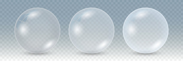 逼真的3D肥皂泡——半透明光泽的圆形气泡，带有光线反射和清晰的玻璃效果，背景矢量插画孤立图片下载