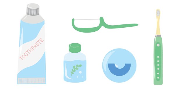 牙科护理套装，牙刷，牙膏，牙线。口腔卫生套装插画，漱口水和工具。牙膏，牙线和牙刷，牙科必备矢量图图片下载